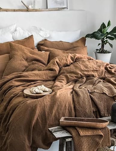 Gaytri Handicraft Linen Duvet Cover in Tobacco. King, Queen, Twin, Full, Double, Single Sizes. Tobacco Linen Duvet Cover. Brown Linen Bedding Set with Zipper Closure (Super King 100X112) Generic