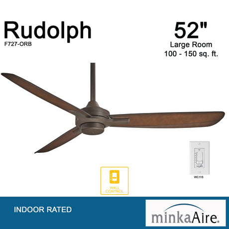 Minka-Aire F727-ORB Rudolph 52" Ceiling Fan & Wall Control in Oil Rubbed Bronze MINKA-AIRE