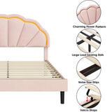 HIFIT Queen Upholstered Smart LED Bed Frame with Adjustable Chic Petal Headboard, Soft Princess Queen Size Platform Bed Frame for Girls, Wooden Slats Support, No Box Spring Needed, Easy Assembly, Pink HIFIT