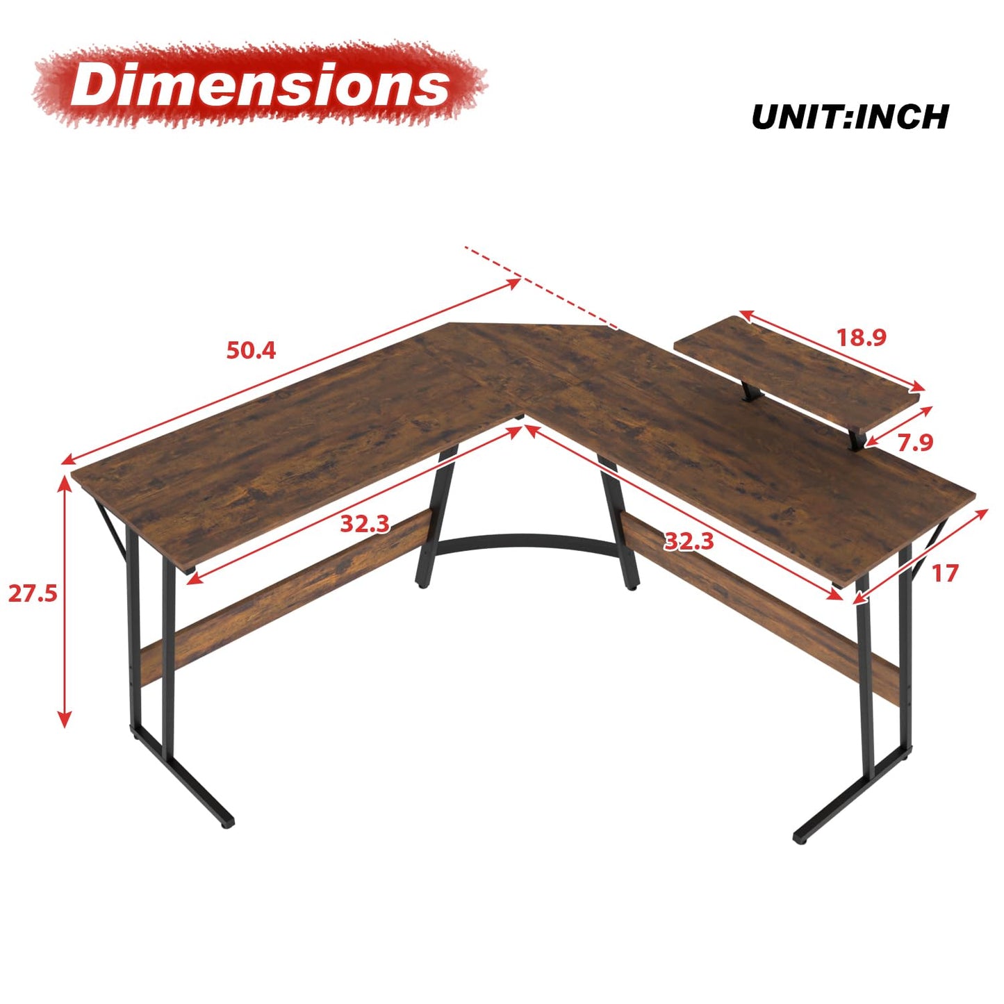 PayLessHere L Shaped Desk Corner Gaming Desk Computer Desk with Large Desktop Studying and Working and Gaming for Home and Work Place,Brown