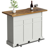 52 Inch Large Home Bar Unit with Foot Rail, 4-Tier Storage Bar Table with 3 Drawers, Farmhouse Wine Bar Cabinet with 9 Wine Rack & 2 Barn Doors, Home Bar Unit with Storage for Living Room, White 4ever2buy