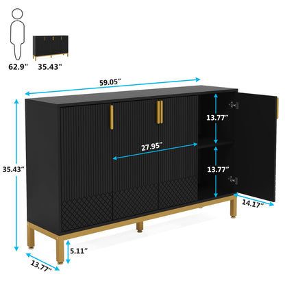 Tribesigns Luxury Buffet Cabinet with Storage, 59 Inch Kitchen Sideboard with 4 Doors, Coffee Bar Cabinet for Dining Room, Living Room, Black and Gold