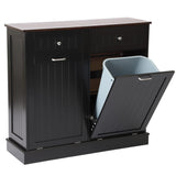 LOUVIXA Tilt Out Trash Can Cabinet Dog Proof with Double Wood Hidden Trash Can Holder, Kitchen Free Standing Recycling Cabinet（Black） LOUVIXA