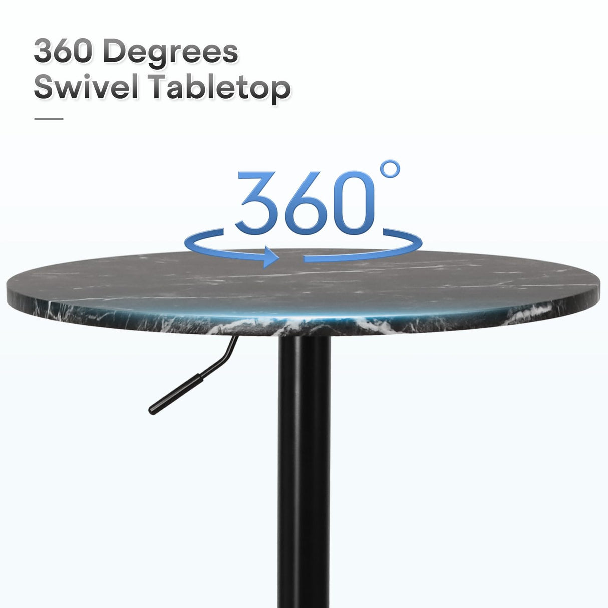 Athena Collection Round Bar Table, Adjustable Height Pub & Bistro Table with 360 Swivel Base, High Top with MDF Desktop - Black Rock Athena Collection