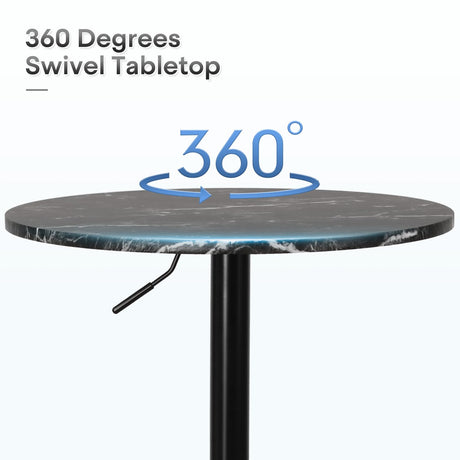 Athena Collection Round Bar Table, Adjustable Height Pub & Bistro Table with 360 Swivel Base, High Top with MDF Desktop - Black Rock Athena Collection