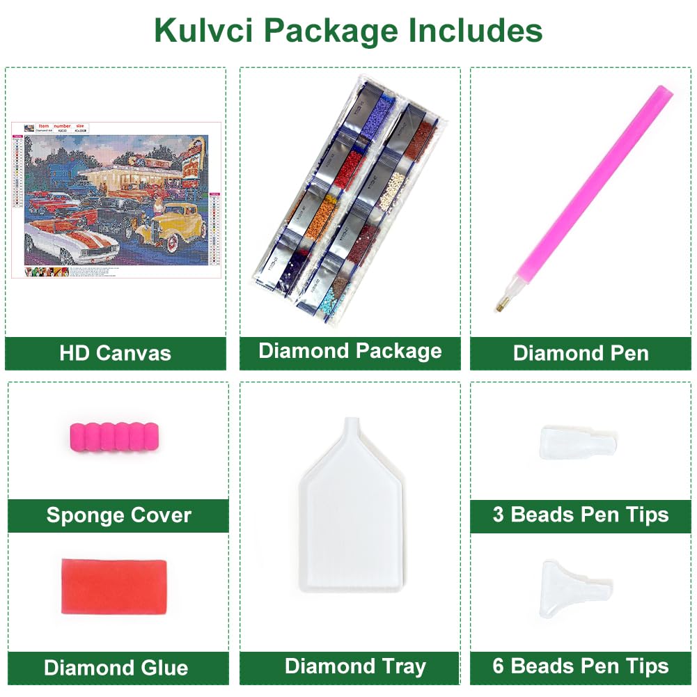 Kulvci Car Diamond Painting Kits for Adults, Diamond Art Kits for Beginners, 5D DIY Full Drill Gem Craft for Home Decor Gift 16x12inch Kulvci