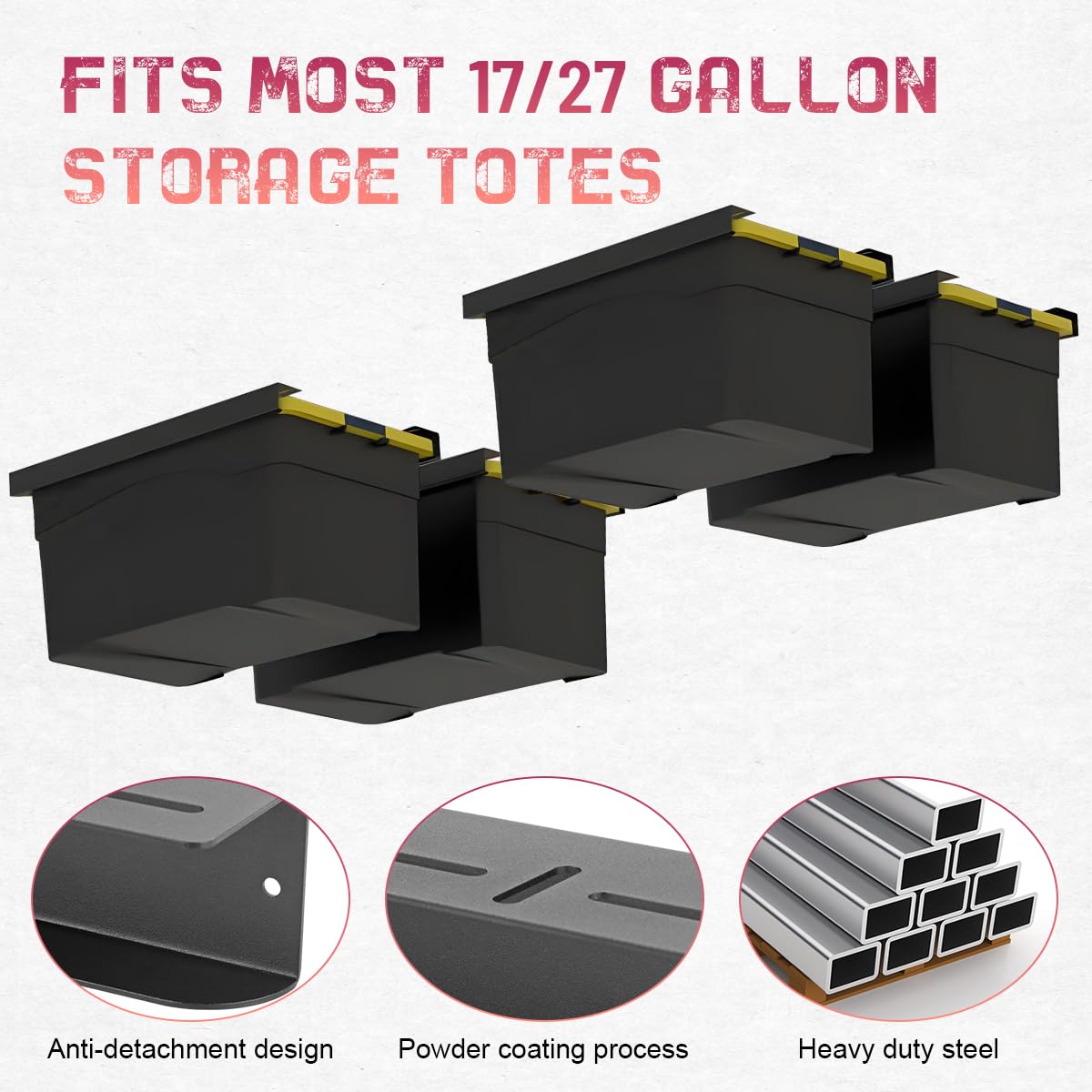 GLOBLED Overhead Garage Storage Rack, Adjustable Ceiling Mounted Garage Organizer, Heavy Duty Metal Overhead Shelf support up to 2 Bin,Space Saver Storage System for Home, Basement – Black GLOBLED