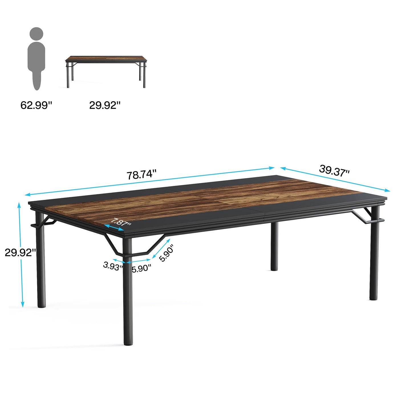 Tribesigns 6FT Conference Table, 78.7" W x 39.4" D Meeting Seminar Table, Large Rectangle Computer Desk, Boardroom Desk for Office Meeting Conference Room, Rustic Brown/Black - WoodArtSupply