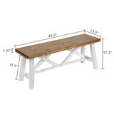 Wnutrees 43" Farmhouse Wood Bench, Rustic Solid Wood Entryway Bench Seat with Double X-Structure for Dining Room, Living Room, Hallway, Structural Stability, White Wnutrees