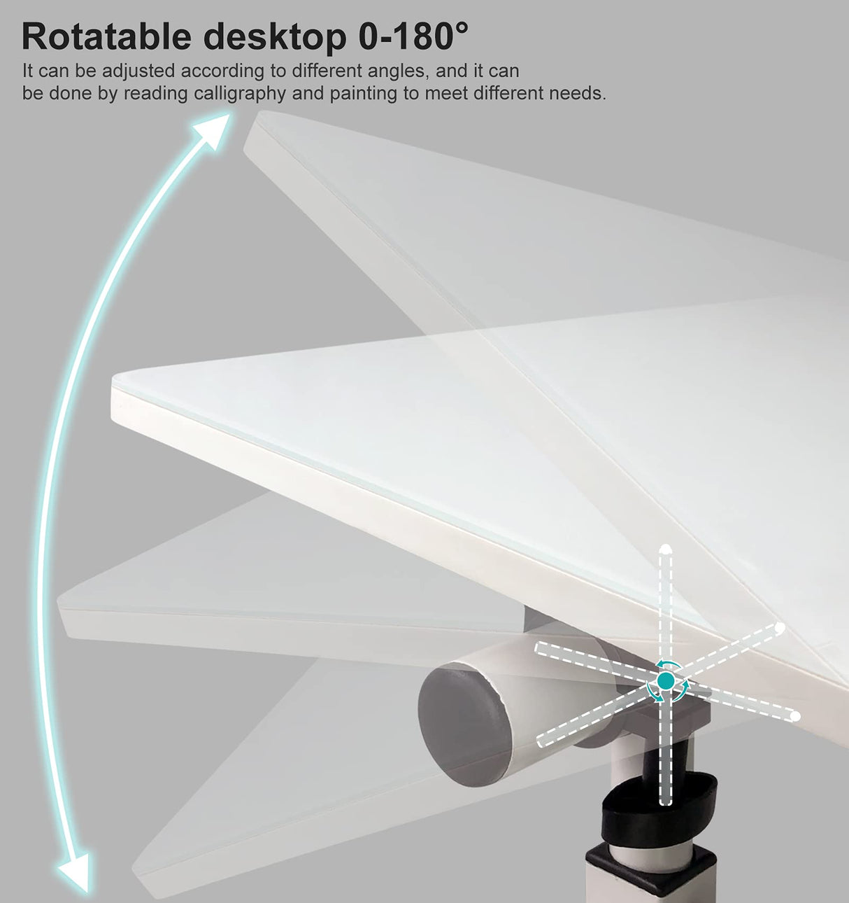 KOUPA Adjustable Height Standing Desk, Writable Tempered Glass Desktop with Eraser, 360° Flip, Wheels – Ideal for Small Spaces and Home Offices, 24 in, White(Adjustable Height: 32-47 in) KOUPA