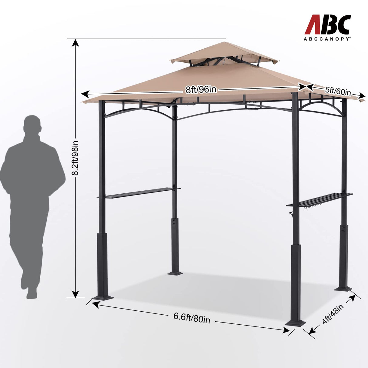 ABCCANOPY 8x5 Grill Gazebo - Outdoor BBQ Canopy Shelter with Led Light for Patio Backyard Grilling (Khaki) ABCCANOPY