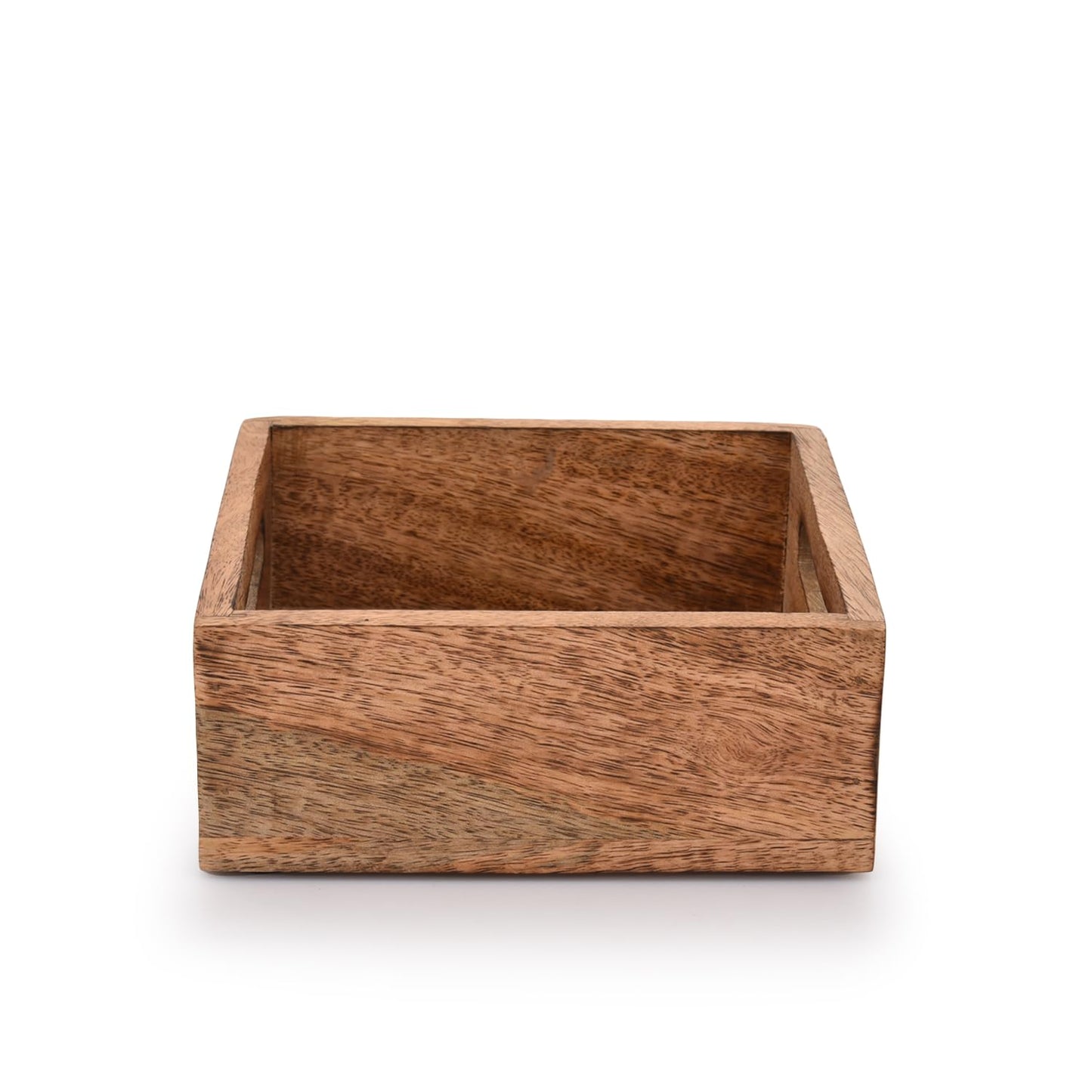 Samhita Square Burning Finish Mango Wood Napkin Holder For Restaurant Decor Kitchen Bar Accessories (7.5"x 7.5"x 2.75")