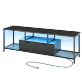 HOOBRO TV Stand with LED Light and Power Outlets for TVs up to 65 Inch, TV Media Console with Double-Door Cabinet, Gaming Entertainment Center for Living Room Bedroom, Black BB48UDDS01 HOOBRO