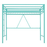 Allewie Metal Loft Bed Twin Size with Guardrail and Ladder, Small Space Saving Design for Bedroom Kid Room and Dorm, No Box Spring Needed, Green Allewie