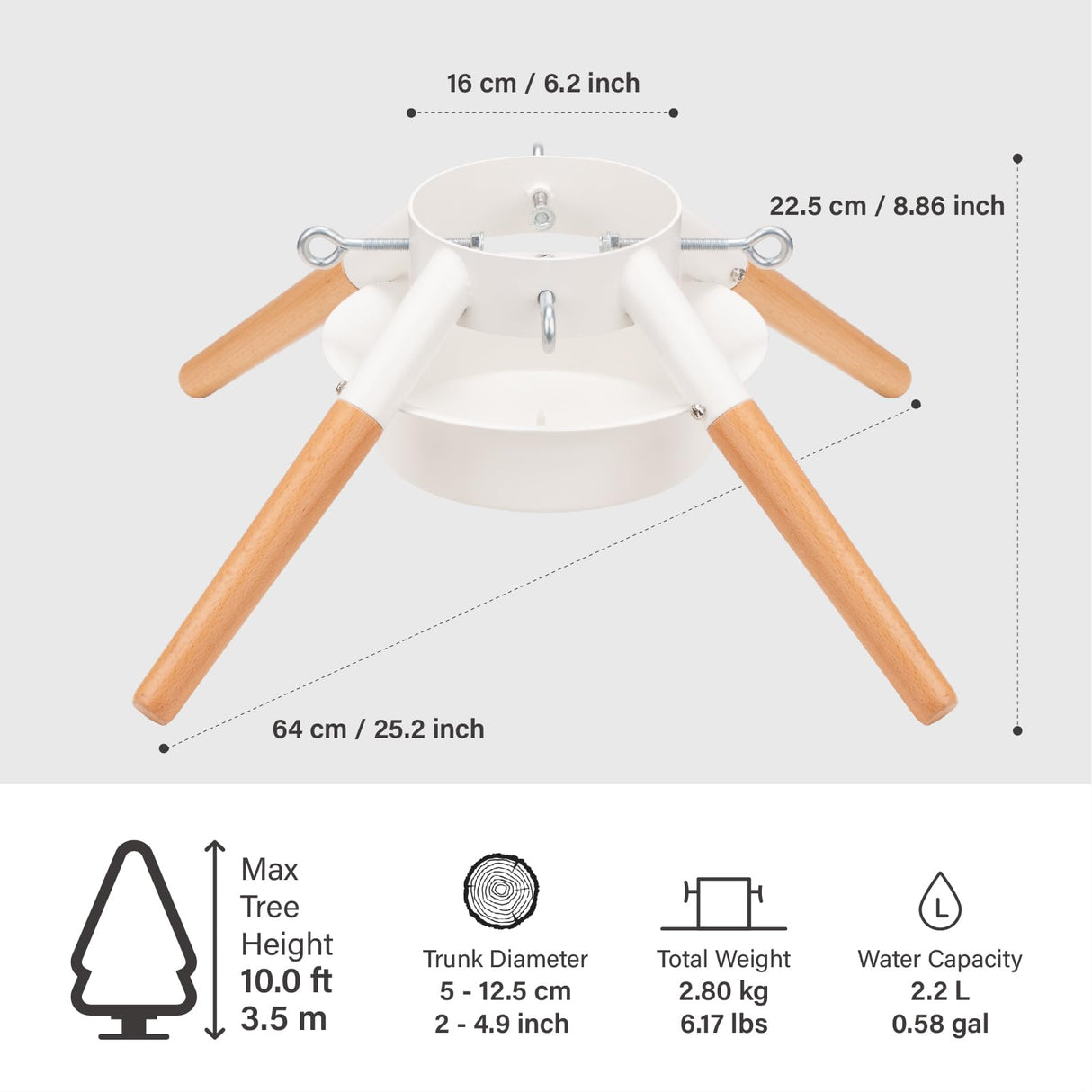 White Christmas Tree Stand Metal Xmas Tree Base Holder Stand for 10ft Real Tree Christmas Tree Decorations Fits Up to 4.9" Xmas Tree Trunks Tree Nest