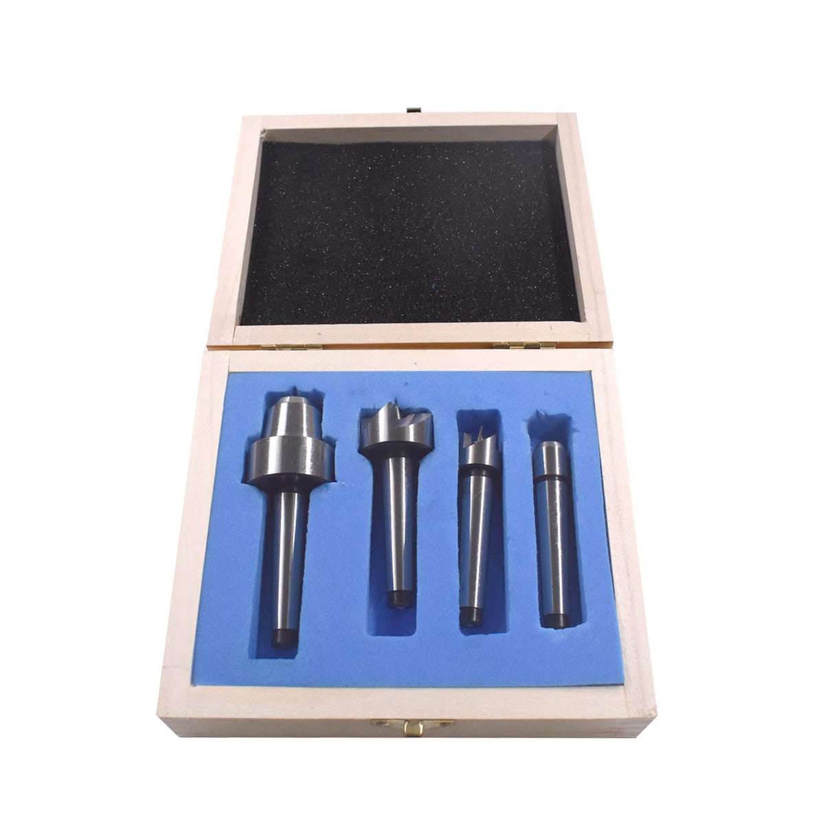 HGC 4 Pcs MT1 Steel Wood Lathe Live Center Drive Spur Cup Arbor with Wood Case HGC