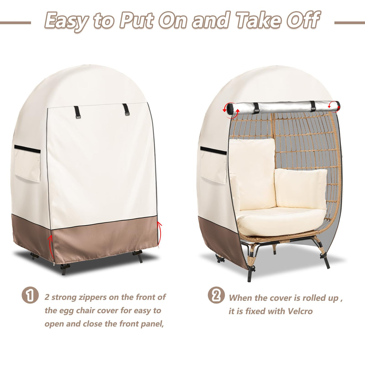 okcool Outdoor Egg Chair Cover,Waterproof Egg Chair Cover with Zipper for Wicker Patio Basket Chair(Beige & Brown,Fits 43" L *25" W*55.1" H Egg Chair) okcool