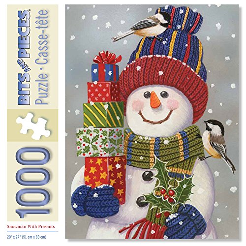Bits and Pieces – 1000 Piece Jigsaw Puzzle for Adults – Snowman with Presents - Snowman Christmas Jigsaw Puzzle - by Artist William Vanderdasson, Completed Puzzle Size: 20" x 27" Bits and Pieces
