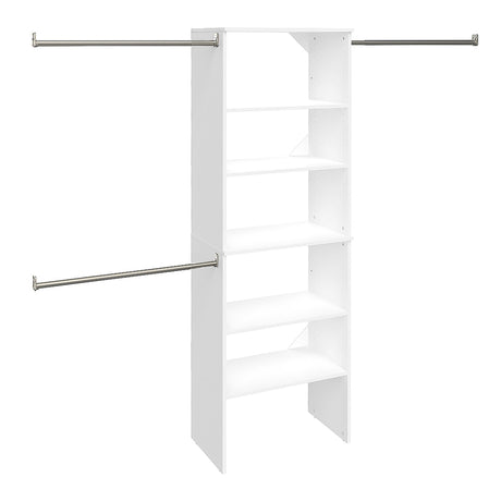ClosetMaid SuiteSymphony Wood Closet Organizer Starter Kit Tower and 3 Hang Rods, Shelves, Adjustable, Fits Spaces 5 – 10 ft. Wide, Pure White, 25" ClosetMaid