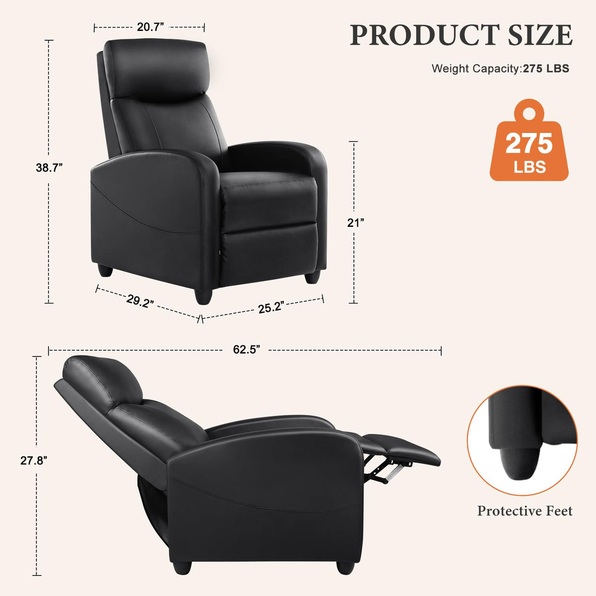 Sweetcrispy Massage Recliner Chair for Adults, Adjustable Home Theater Seating with Lumbar Support for Living Room, Modern Fabric Reclining, Pure Black Sweetcrispy