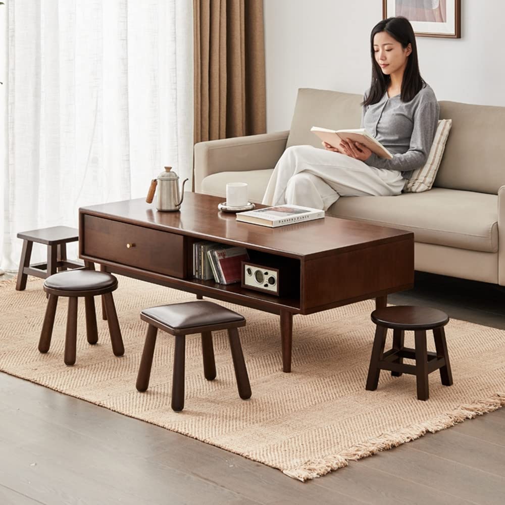 XDSTOOL Solid Wood Stool 10 inch Wooden Stool for Kids Small Short Stool Shoe Changing Step Stool Round (Brown Round) XDSTOOL