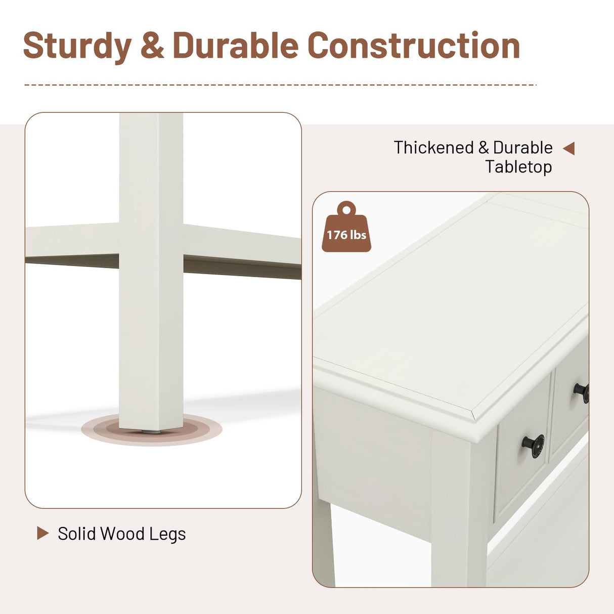 Giantex Narrow Console Table with Storage - 60" Long Sofa Side Table w/ 4 Drawers & Open Shelf, Solid Wood Legs, Rectangular Entry Table, Retro Entryway Table for Living Room Hallway, Foyer (White) Giantex