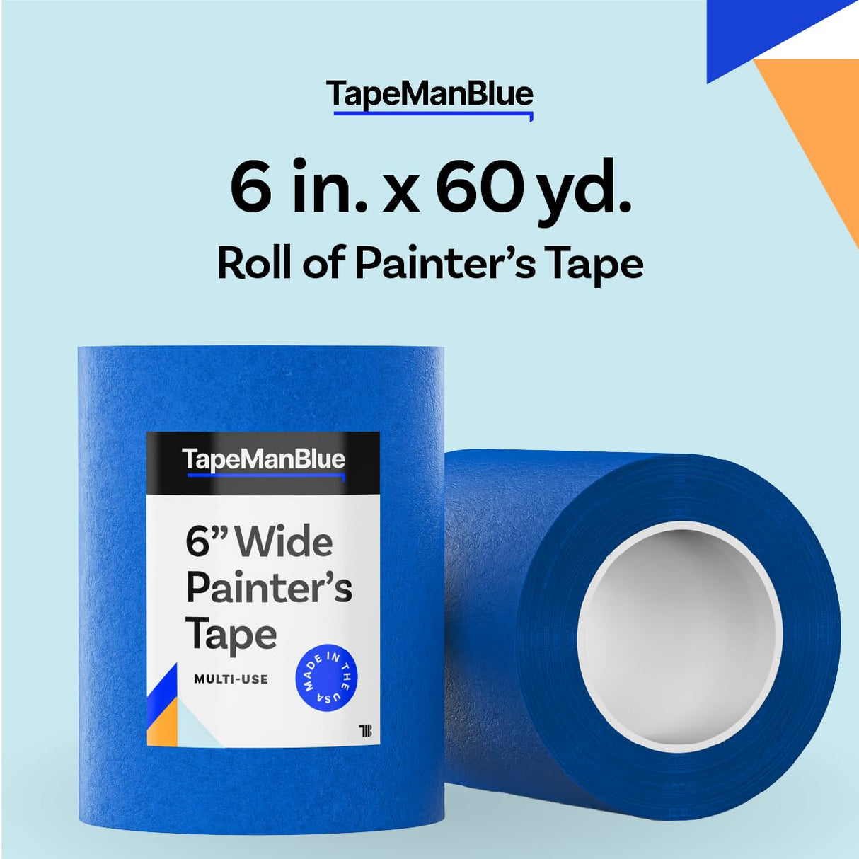 Wide Blue Painters Tape, 6 inch x 60 yds, Made in America, Great Masking Tape for 3D Printing and Laser Cutting, Removes Cleanly for 21 Days TapeManBlue
