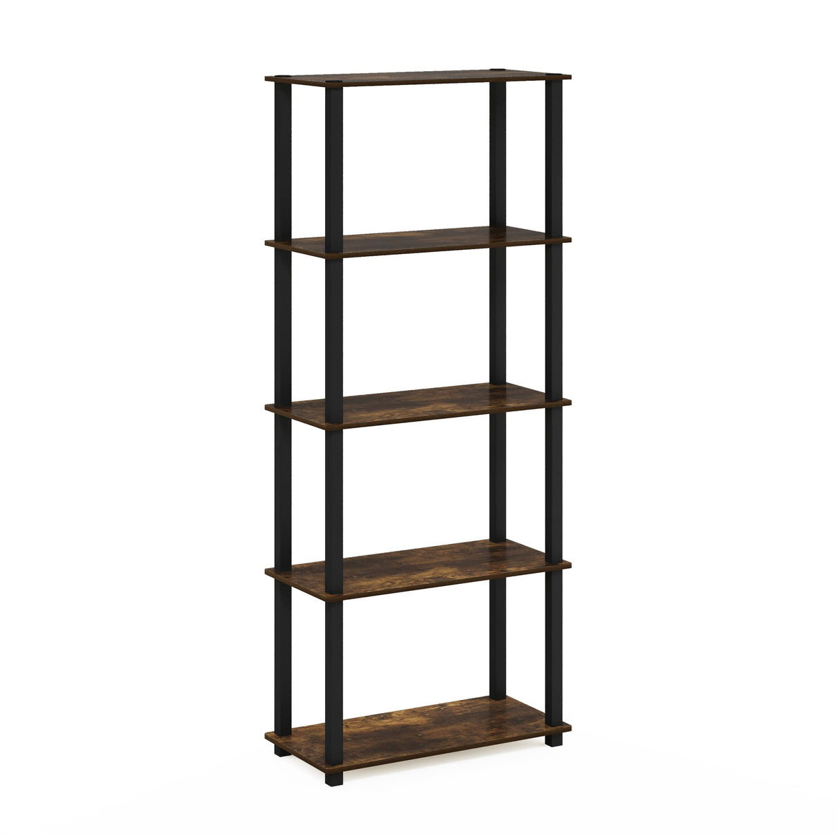 Furinno Turn-S-Tube 5-Tier Multipurpose Shelf Display Rack with Square Tubes, Amber Pine/Black Furinno