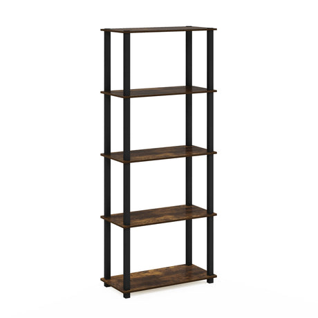 Furinno Turn-S-Tube 5-Tier Multipurpose Shelf Display Rack with Square Tubes, Amber Pine/Black Furinno