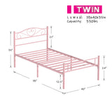 VECELO 14 Inch Twin Size Metal Platform Bed Frame with Headboard and Footboard, Heavy Duty Mattress Foundation with Steel Slats Support, No Box Spring Needed, Pink VECELO