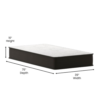 Flash Furniture Dream 10" Hybrid Spring and Foam Mattress in a Box, High Density Foam and Spring Hybrid Mattress for Pressure Relief, Twin