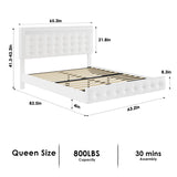Keyluv Queen Floating Bed Frame with LED Lights and Upholstered Leather Headboard in White Keyluv