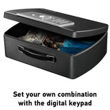 SentrySafe Portable Black Safe Box with Digital Keypad Lock, Small Steel Travel Safe with Carrying Handle for Money, Passport, 0.21 Cubic Feet, 4.4 x 13 x 10 Inches, P021E SentrySafe