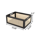 SHCMSADO Wooden Frame Storage Basket, Decorative Organizer Crates Box with Built-in Handle,Natural Wire Wood Nesting Drawer Storage for Kitchen, Bathroom and Office Desktop-(15" Lx11 Wx6.3 H-Black) SHCMSADO