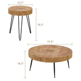 RUSTOWN Farmhouse Round Coffee Table Set of 2, Cocktail Table Set, Modern Circle Natural Wood Finsh Side and End Table Sets for Living Room(Planar, Natural) RUSTOWN