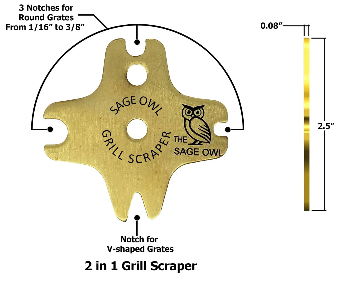 Sage Owl Bristle-Free Brass BBQ Grill Scraper – Safe Grill Cleaner for Outdoor Grills, Porcelain Grates, Smoker Accessories, Cooking Gadgets, and Barbecue Grilling Tools – Small Gifts for Dad The Sage Owl
