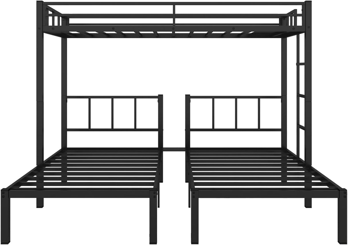 HKOLIE Twin Over Twin & Twin Bunk Beds for 3, Triple Bunk Bed for 3 with Guardrails, Ladder & Upper-Bed Platform, for Children, Teens, Adults, No Box Spring Needed (Detachable Triple Bunk Bed) HKOLIE