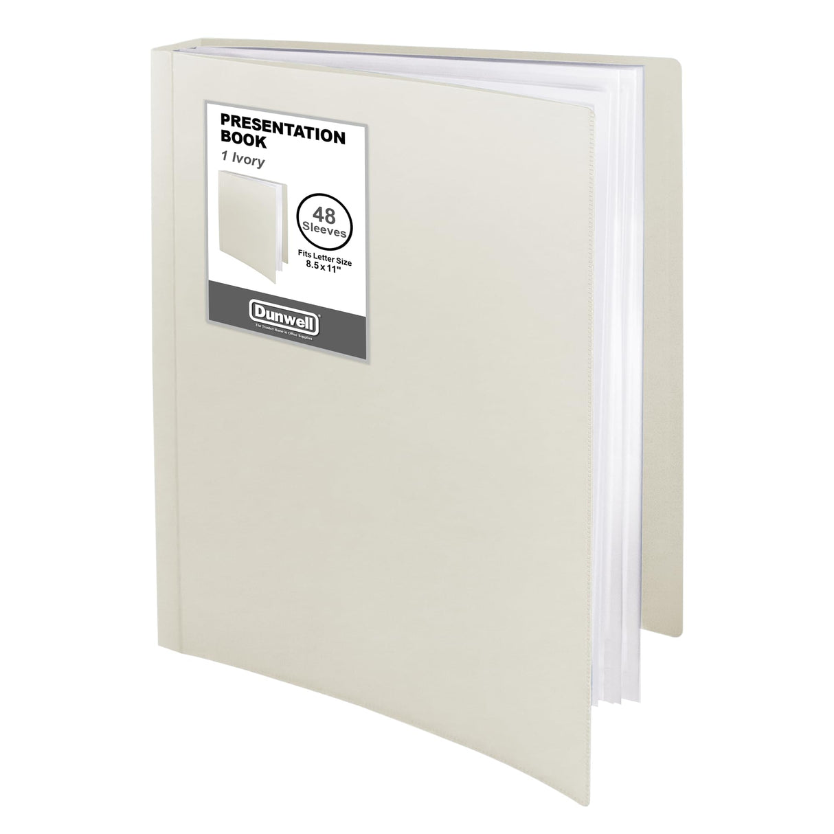 Dunwell Binder with Plastic Sleeves 48-Pocket (Ivory) - Presentation Book, 8.5 x 11 Portfolio Folder with Clear Sheet Protectors, Displays 96-Page Documents, Certificates, Important Papers Dunwell