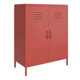 REALROOMS Shadwick 2 Door Metal Locker Style Accent Storage Cabinet, Terracotta REALROOMS