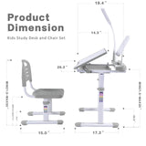 Napfox Desk for Kids Desk and Chair Set Kids Art Desk Drafting Table Desk Set with Adjustable Height, 40-Degree Tiltable Children Desktop, LED Light,Bookstand,Grey Napfox