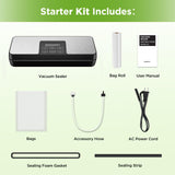 SPACEKEY Vacuum Sealer Machine, 85Kpa Food Sealer with Bag Roll Storage Space, 8-in-1 Food Vacuum Machine, Pulse Function, Dry&Moist Modes, Built in Cutter, Bag Roll included, Silver Spacekey