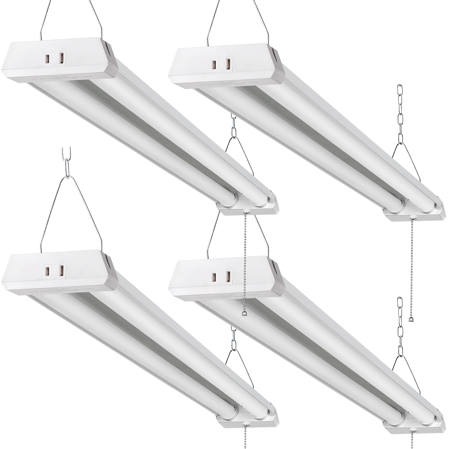 OOOLED 4FT Linkable LED Shop Light for Garages, 42W 4800LM 5000K Daylight White LED Shop Lights, LED Ceiling Light, with Pull Chain (ON/Off), Linear Worklight Fixture with Plug, 4 Pack - WoodArtSupply