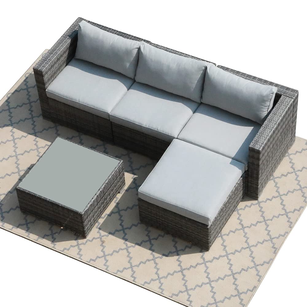 Super Patio Outdoor Patio Furniture Set, 5 Piece PE Wicker Rattan Outdoor Sectional, All-Weather Patio Conversation Set with Gray Cushions and Coffee Table, Steel Frame - WoodArtSupply