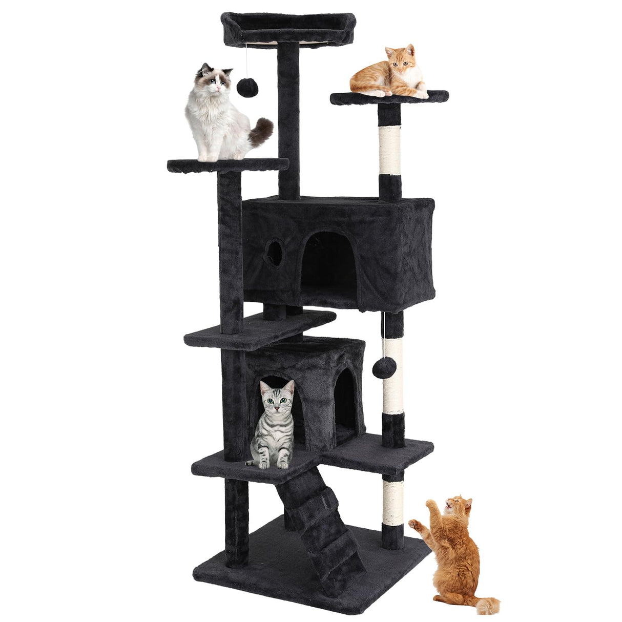 Cat Tree 70 Inches Cat Tower for Indoor Cats Multi-Level Cat Condo with Litter Box Enclosure,Scratching Posts for Indoor Cats (Dark Gray) XXkseh