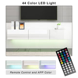 Homsee Floating LED TV Stand for TVs up to 70", Wall Mounted Wood Media Console with Glossy Surface & LED Lights, Modern Entertainment Center with 3 Drawers for Living Room, Bedroom, White Homsee