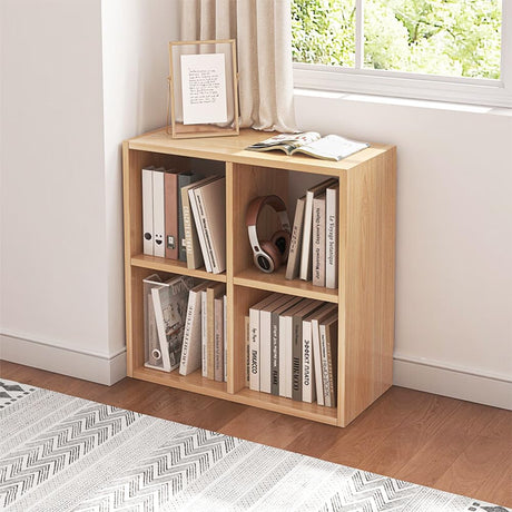 NELYE 4 Cube Organizer Bookcase - Fabric Storage Bins Container, Open Shelf Simple Compartments Bookshelf, Oak NELYE