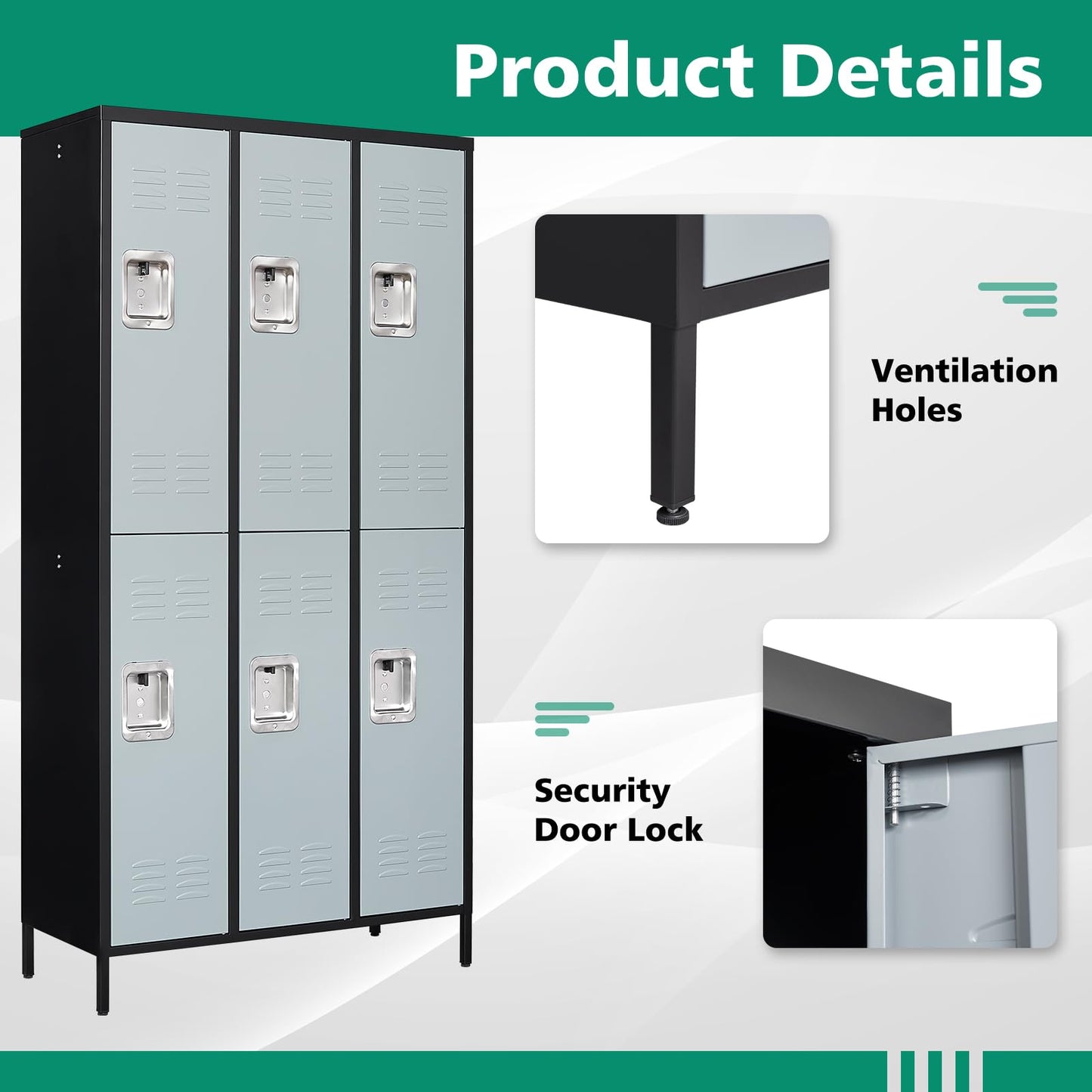 Letaya Metal Lockers for Employees-6 Door Storage Locker with Shelves and Lockable Steel Cabinet for School,Gym,Office,Staff (Black & Gray, 6 Door) - WoodArtSupply