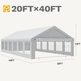 DWVO 40x20FT Heavy Duty Party Tent Outdoor Large Wedding Event Shelters Upgraded Galvanized Canopy with White Roof Removable Sidewalls, White DWVO