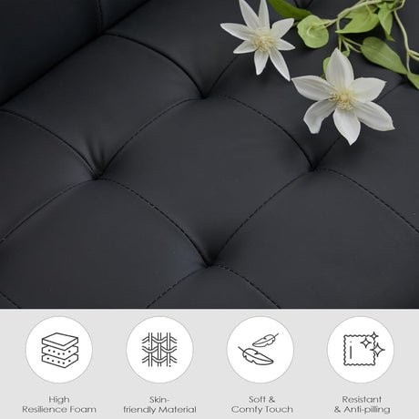 TYBOATLE Sofa Couch 62" W Loveseat w/ 2 USB Charger Ports & 2 Cupholders, Mid-Century Modern Black Faux Leather Tufted Small Love Seat Couches for Office,Compact Living Room,Bedroom,Apartment,Dorm TYBOATLE
