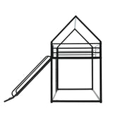 EMKK Twin Over Twin Bunk Bed with Slide and Ladder, Junior House Low Bunk Bed Metal Bunkbeds w/Safety Guardrail for Girls, Boys, Floor Bunk Bed, No Box Spring Needed, Easy to Assemble EMKK